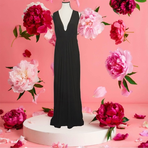 Mac Duggal Black Sleeveless Plunge Maxi Dress - Picture 1 of 5